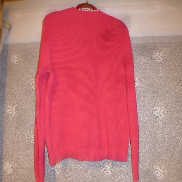 Cute Pink Women's Pearl Neckline Long Sleeve Cotton Blend Knit Sweater Size L - Picture 4 of 11